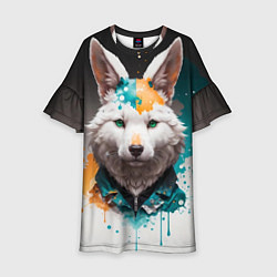 Платье клеш для девочки Кролик в каплях краски, цвет: 3D-принт