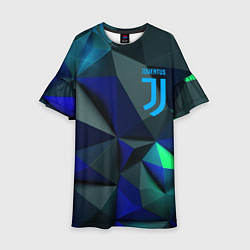 Платье клеш для девочки Juventus blue abstract logo, цвет: 3D-принт