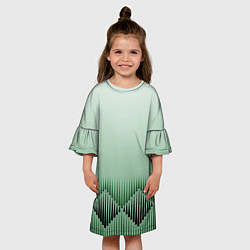 Платье клеш для девочки Зеленый градиент с ромбами, цвет: 3D-принт — фото 2