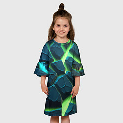 Платье клеш для девочки Камни в неоне, цвет: 3D-принт — фото 2