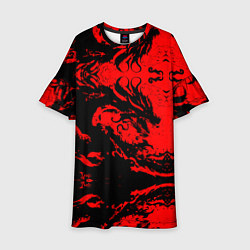 Платье клеш для девочки Черный дракон на красном небе, цвет: 3D-принт