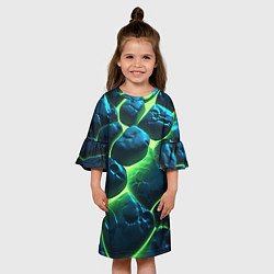 Платье клеш для девочки Разлом зеленых плит с неоном, цвет: 3D-принт — фото 2