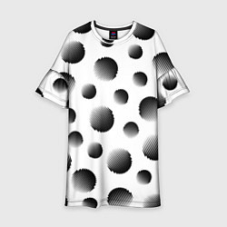 Платье клеш для девочки Черные полосатые шары на белом, цвет: 3D-принт