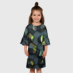 Платье клеш для девочки Черная текстура с зелеными камнями, цвет: 3D-принт — фото 2