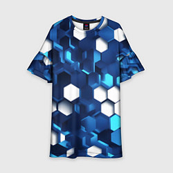 Платье клеш для девочки Cyber hexagon Blue, цвет: 3D-принт