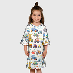 Платье клеш для девочки Акварельные тракторы - детский паттерн, цвет: 3D-принт — фото 2