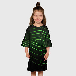 Платье клеш для девочки Green abstract dark background, цвет: 3D-принт — фото 2
