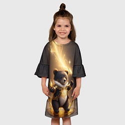 Платье клеш для девочки Бурый медвежонок с фонариком, цвет: 3D-принт — фото 2