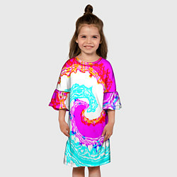 Платье клеш для девочки Тай-дай бирюзово-розовый, цвет: 3D-принт — фото 2