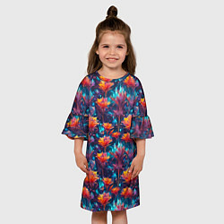 Платье клеш для девочки Футуристические цветы узор, цвет: 3D-принт — фото 2