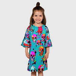 Платье клеш для девочки Паттерн из ярких черепов - поп-арт - мода, цвет: 3D-принт — фото 2