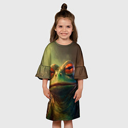Платье клеш для девочки Лягушка Пепе натуральная, цвет: 3D-принт — фото 2