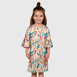 Платье клеш для девочки Разноцветные перья узор, цвет: 3D-принт — фото 2
