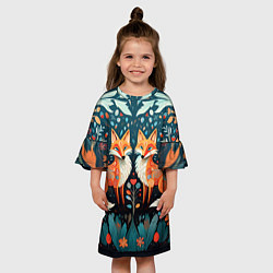 Платье клеш для девочки Две лисички в стиле фолк арт, цвет: 3D-принт — фото 2