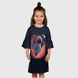 Платье клеш для девочки Космонавт в космических облаках, цвет: 3D-принт — фото 2