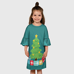 Платье клеш для девочки Новогодняя ёлочка - зеленый, цвет: 3D-принт — фото 2