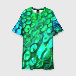 Платье клеш для девочки Объемная зеленая текстура в виде чешуи, цвет: 3D-принт