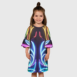 Платье клеш для девочки Зеркальный неоновый паттерн - нейросеть, цвет: 3D-принт — фото 2