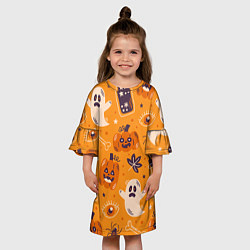 Платье клеш для девочки Хэллоуин - тыквы и приведенья, цвет: 3D-принт — фото 2