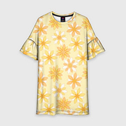 Платье клеш для девочки Желтые геометричные цветы, цвет: 3D-принт