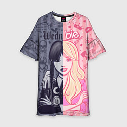 Платье клеш для девочки Барби и Уэнсдей - мои две личности: в стиле тату, цвет: 3D-принт
