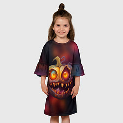 Платье клеш для девочки Тыквенный монстр зубастик, цвет: 3D-принт — фото 2