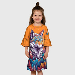 Платье клеш для девочки Рыжая лисичка - тотемное животное, цвет: 3D-принт — фото 2
