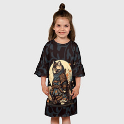 Платье клеш для девочки Кот якудза - японский воин, цвет: 3D-принт — фото 2