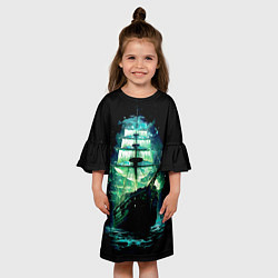 Платье клеш для девочки Изумрудный парусник, цвет: 3D-принт — фото 2