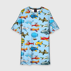 Платье клеш для девочки Самолёты и вертолёты, цвет: 3D-принт
