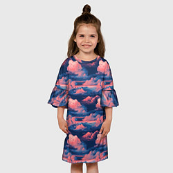 Платье клеш для девочки Волшебные сине розовые облока, цвет: 3D-принт — фото 2