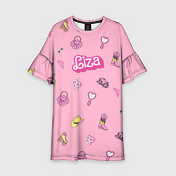 Платье клеш для девочки Лиза - в стиле барби: аксессуары на розовом паттер, цвет: 3D-принт