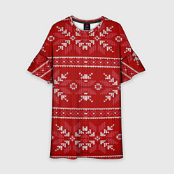 Платье клеш для девочки Красный вязаный узор свитера, цвет: 3D-принт