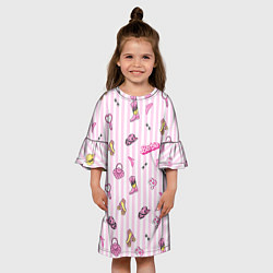 Платье клеш для девочки Барби - розовая полоска и аксессуары, цвет: 3D-принт — фото 2