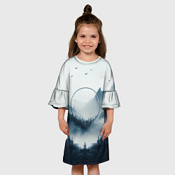 Платье клеш для девочки Утренние горы, цвет: 3D-принт — фото 2