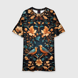 Платье клеш для девочки Паттерн из цветов и птиц, цвет: 3D-принт