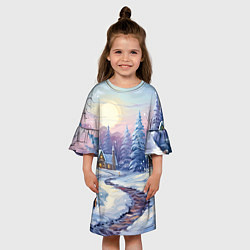 Платье клеш для девочки Тропинка к новогоднему дому, цвет: 3D-принт — фото 2