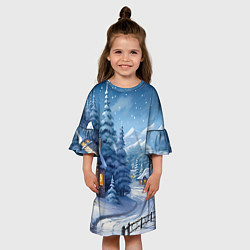 Платье клеш для девочки Новогодний домик, цвет: 3D-принт — фото 2