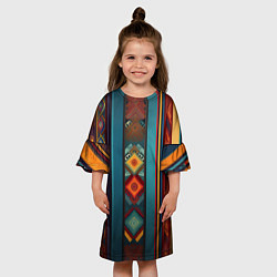 Платье клеш для девочки Этнический орнамент в вертикальную полоску, цвет: 3D-принт — фото 2