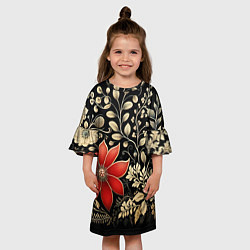 Платье клеш для девочки Новогодние цветы и листья, цвет: 3D-принт — фото 2