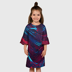 Платье клеш для девочки Волнистые линии красные и синие, цвет: 3D-принт — фото 2