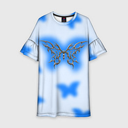 Платье клеш для девочки Y2K blue butterfly, цвет: 3D-принт