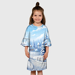 Платье клеш для девочки Снежный зимний фон, цвет: 3D-принт — фото 2