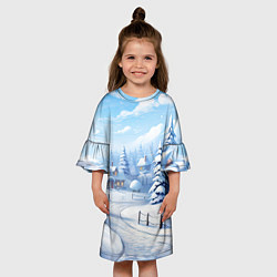 Платье клеш для девочки Снежный зимний фон, цвет: 3D-принт — фото 2