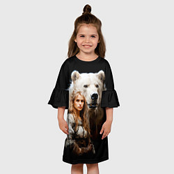 Платье клеш для девочки Славянка с большим белым медведем, цвет: 3D-принт — фото 2