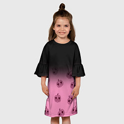 Платье клеш для девочки Черно-розовый градиент и хэллоуинские тыквы паттер, цвет: 3D-принт — фото 2