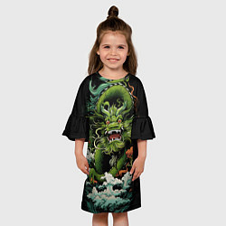 Платье клеш для девочки Зеленый дракон символ года, цвет: 3D-принт — фото 2
