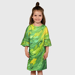 Платье клеш для девочки Зелено желтая краска, цвет: 3D-принт — фото 2