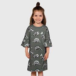 Платье клеш для девочки Динозавры - скелеты, цвет: 3D-принт — фото 2
