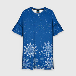 Детское платье Текстура снежинок на синем фоне